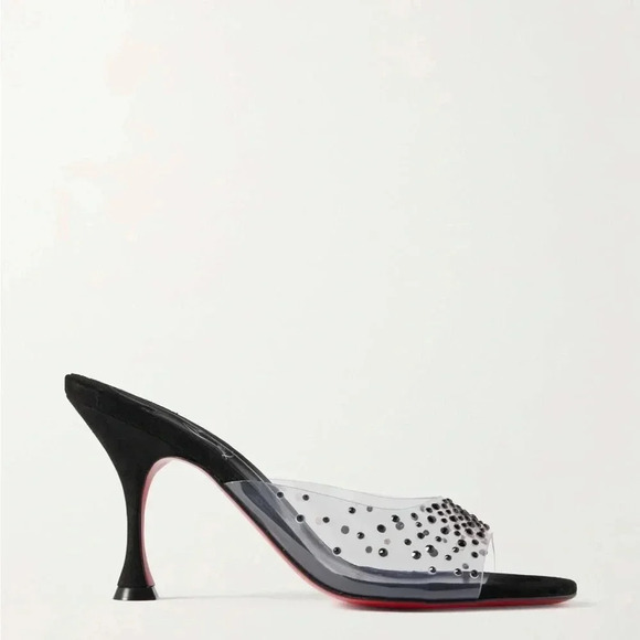Christian Louboutin Degramule Strass 85 Slip On Sandal Heel with PVC & Crystals